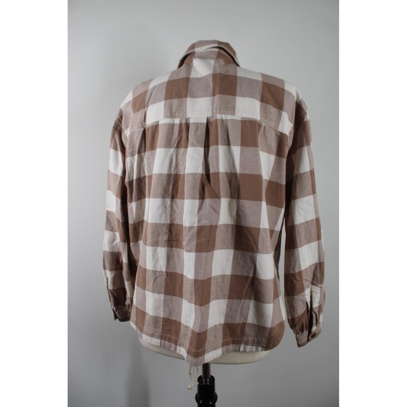Everlane M Brown White Buffalo Check Organic Cotton Flannel Button Popover Shirt - Picture 3 of 10